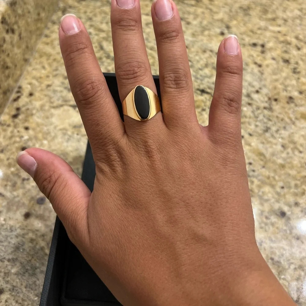 Vintage 19k Portuguese Gold Black Onyx Statement Ring Size 8.5 Hallmarked - Picture 5 of 8